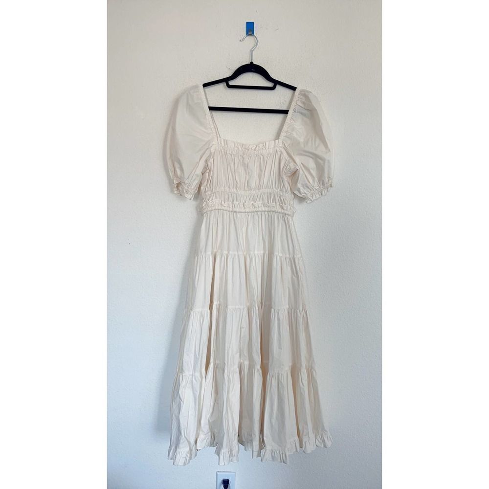 ULLA JOHNSON Iliana Belted Tiered Cotton Midi Dress US2 - Picture 8 of 11